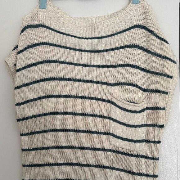 By Together Short Sleeve Cream and Green Stripe Shirt (size M) - Picture 1 of 3